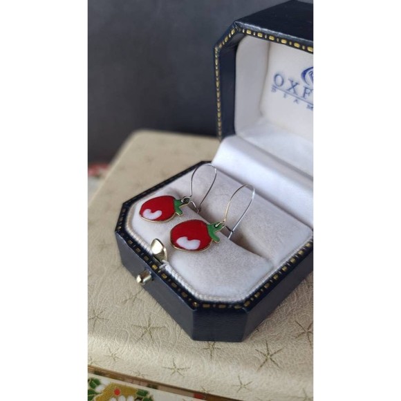 Enamel Apple Dangling Earrings - Picture 7 of 10
